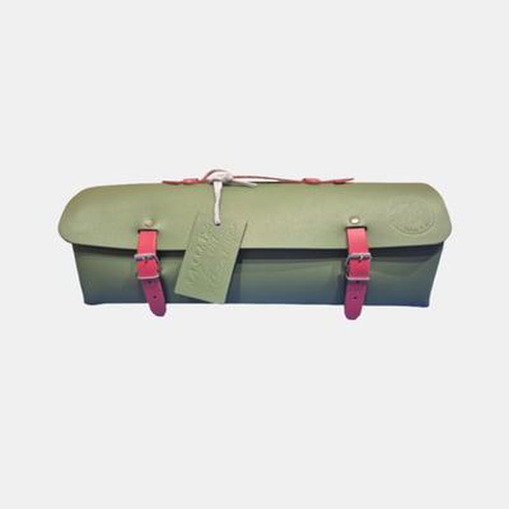 Sac en croûte de cuir - vert et rouge - 12 x 12 x 30 cm