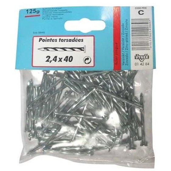 Sachet 130 gr pointe torsadee zingué 2,7x50 - VYNEX - 310178014286