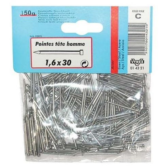 Sachet 150 gr pointes TH acier brut 1,4x25 - VYNEX - 310178014320