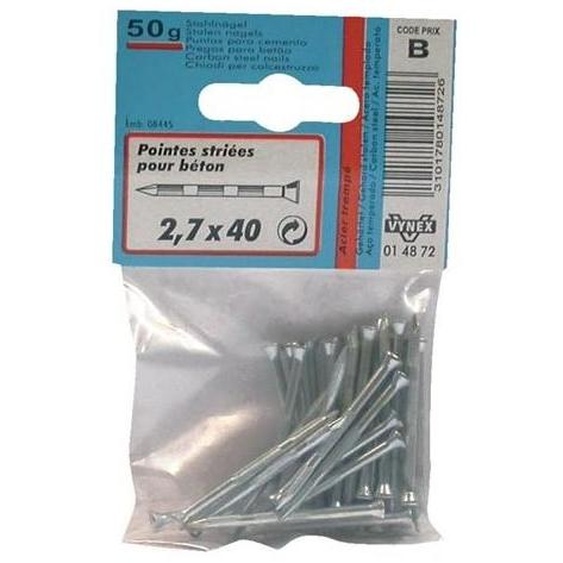 Sachet 50 gr pointe striee béton 2,7x40 - VYNEX - 310178014872