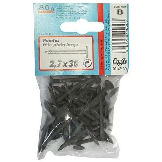 Sachet 80 gr pointe TPL galvanise 2,7x30 - VYNEX - 310178014930