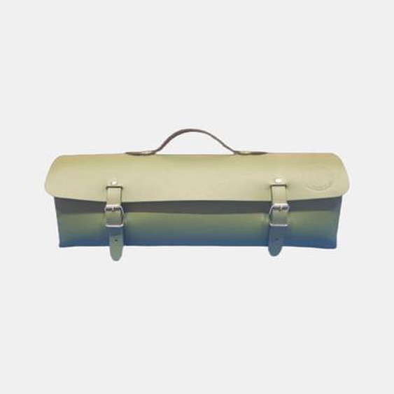 Sacoche à outils en croute de cuir  avec poignée et fermeture à sanglots vert kaki