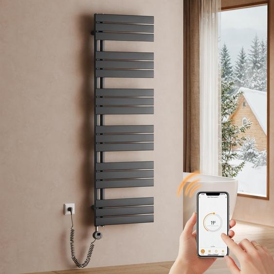 SAFIELINA Radiateur sèche-serviettes électrique 1599×500mm, radiateur de salle de bain électrique avec thermostat,WiFi,minuterie programmable,affichage LCD,1000 W,Anthracite