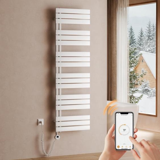 SAFIELINA Radiateur sèche-serviettes électrique 1599×500mm, Radiateur sèche-serviettes électrique avec thermostat, WiFi, minuterie programmable, écran LCD, 1000 W, blanc