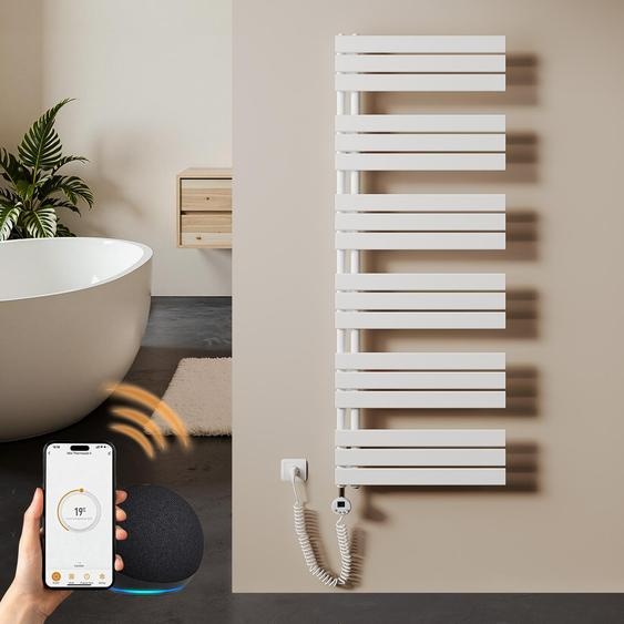 SAFIELINA Radiateur sèche-serviettes électrique 1599×600mm, Radiateur sèche-serviettes électrique avec thermostat, WiFi, minuterie programmable, écran LCD, 1000 W, blanc