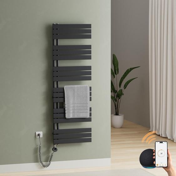 SAFIELINA – Sèche-serviette électrique 1599×600 mm avec thermostat WiFi,minuterie programmable et écran LCD,1000W,Anthracite,idéal pour salle de bain