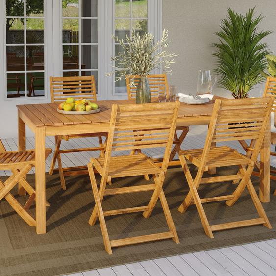 Saila - Ensemble de jardin 1 table et 6 chaises en bois deucalyptus - Couleur - Bois clair