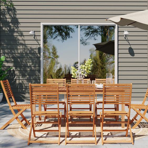 Saila - Ensemble de jardin 1 table et 8 chaises en bois deucalyptus - Couleur - Bois clair
