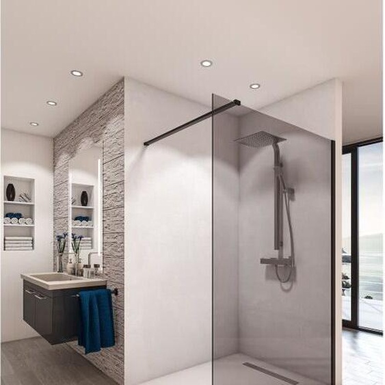 SAINT-GOBAIN Kit paroi de douche BALEARES GREY - Verre trempé intemporel de 8 mm - L.140 cm x H.198 cm - Profil noir mat