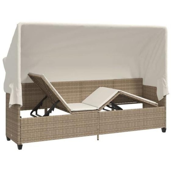 SALALIS-Chaise longue avec auvent et coussins beige résine tressée-LW13370
