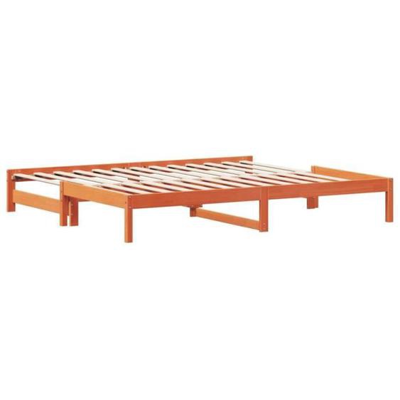 Lit de jour - SALALIS - 80x200 cm - Bois de pin massif - Cire marron - Avec lit gigogne