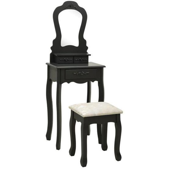 SALE 2025Coiffeuse meuble moderne à femmes - Ensemble de coiffeuse avec tabouret Noir 50x59x136 cm Paulownia,16,1 Kg 7679