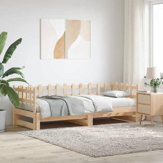 SALE 2025Lit coulissant/Lit Gigogne - Lit 2 personnes - 2x(90x190) cm Bois massif,30 Kg 3264