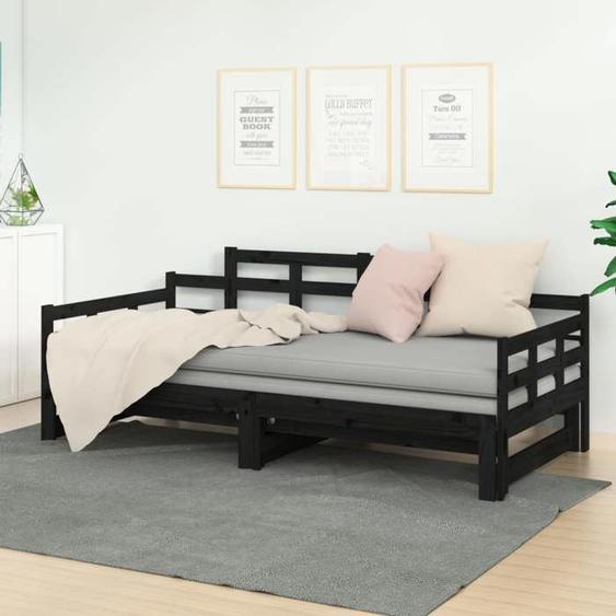 SALE 2025Lit coulissant/Lit Gigogne - Lit 2 personnes - noir 2x(90x190) cm,29.82 Kg 8813