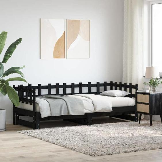 SALE 2025Lit coulissant/Lit Gigogne - Lit 2 personnes - noir 2x(90x190) cm Bois massif,30 Kg 9150