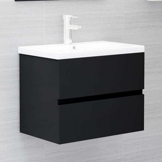 SALE 2025Meuble bas sous évier - Armoire dévier avec lavabo intégré noir - bois dingénierie,28,5 Kg 9766