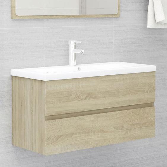 SALE 2025Meuble bas sous évier - Armoire dévier et lavabo intégré - Chêne sonoma - Bois ingénierie,40,42 Kg 7725