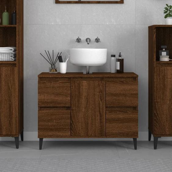 SALE 2025Meuble bas sous évier - Meuble dévier - Chêne marron - 80x33x60 cm - bois dingénierie,25 Kg 4132