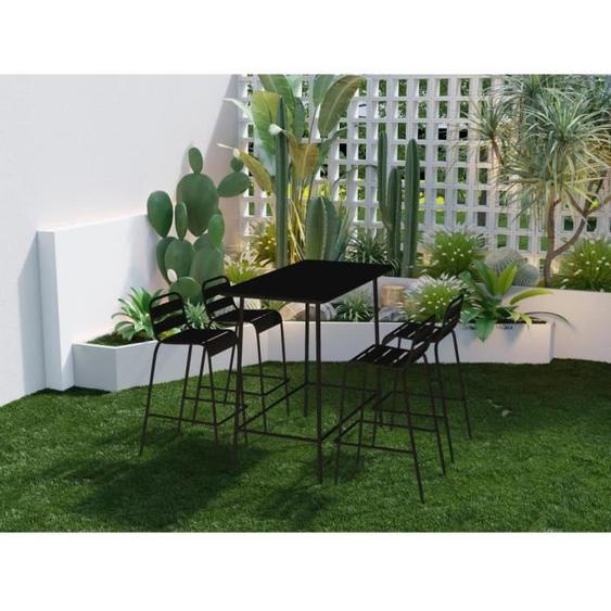 Salle à manger haute de jardin en métal : une table L.120 cm et 4 chaises - Noir - MIRMANDE de MYLIA