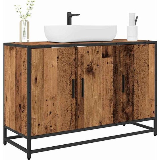 Salle de bain lavabo armoire avec porte vieux bois 90 x 33 x 60 cm