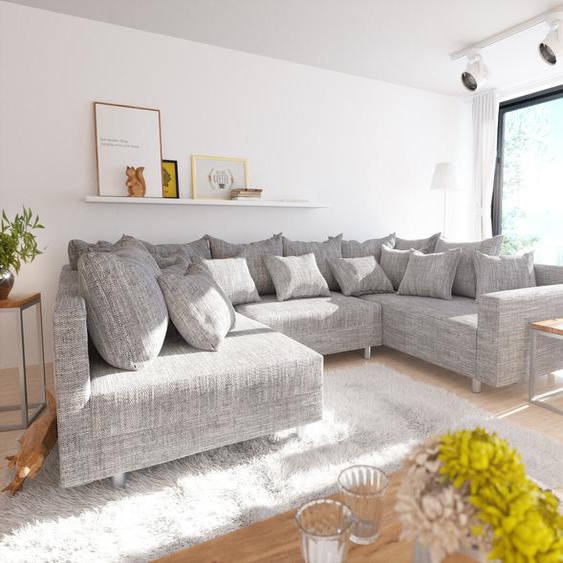 Salon Clovis gris clair tissu structuré avec accoudoir Canapé modulaire, Design Canapés panoramiques, Couch Loft, Modulsofa, modular