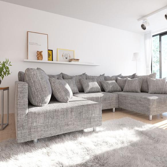 Salon Clovis gris clair tissu structuré canapé module, Design Canapés panoramiques, Couch Loft, Modulsofa, modular