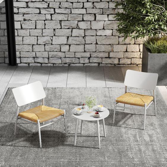 Salon de jardin-1 table 2 chaises-aluminium-tapis paille rotin PE-2 personnes-imperméable et résistant à la corrosion beige