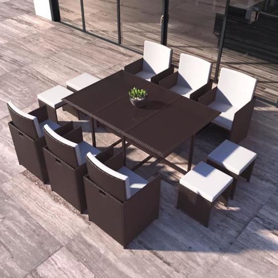 Salon de jardin - 10 places - FLORIDA - Concept Usine - Résine tressée - contemporain - Marron/Blanc