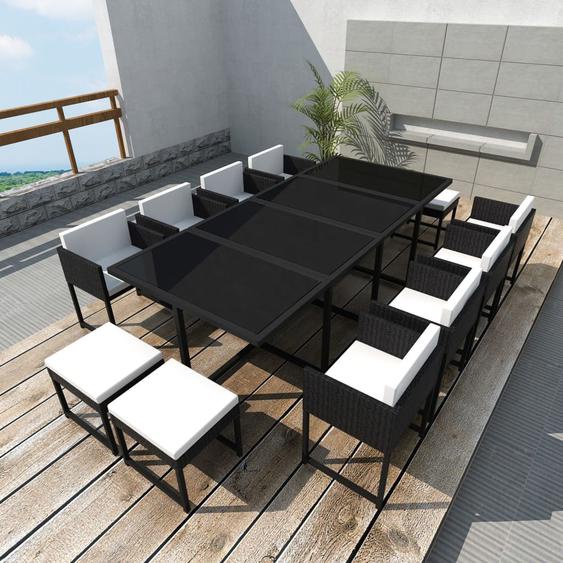 Salon de jardin 13 pcs avec coussins Résine tressée Noir