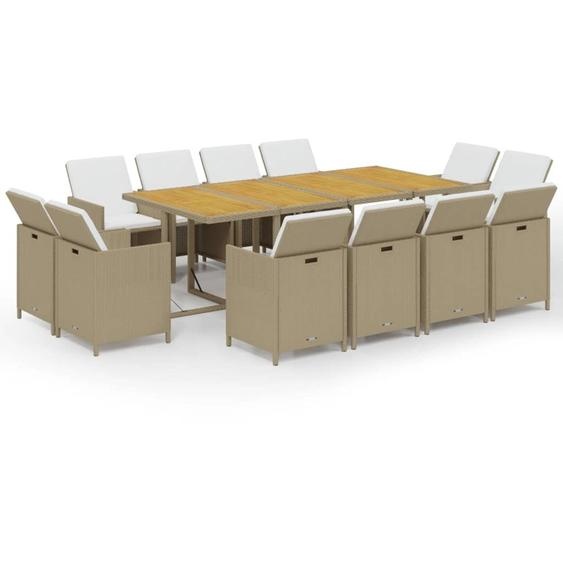 Ensemble de salon de jardin 13 pièces vidaXL avec coussins, en rotin synthétique beige