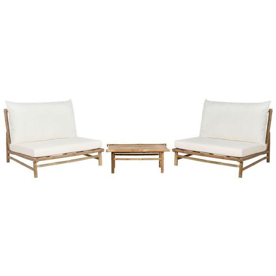 Salon de jardin 2 places en bambou bois clair et blanc TODI