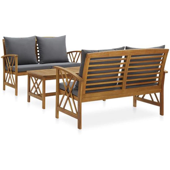 Salon de jardin 3 pcs avec coussins Bois dacacia massif