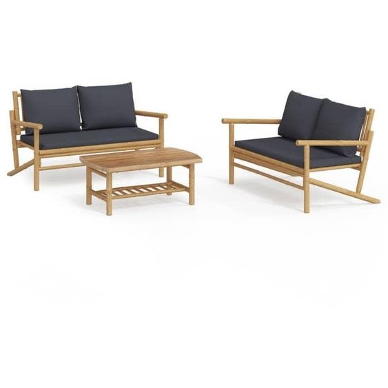Salon de jardin 3 pcs - Table basse de jardin inclus - avec coussins gris foncé bambou(46742) DLEB