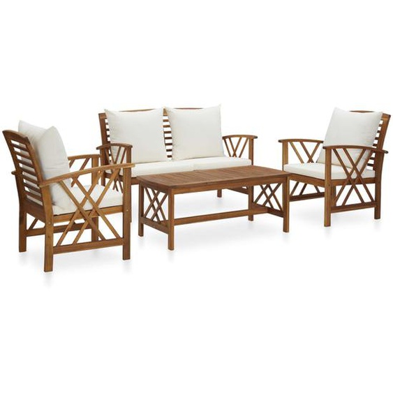 Salon de jardin 4 pcs avec coussins Bois dacacia solide
