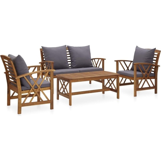Salon de jardin 4 pcs avec coussins Bois dacacia solide