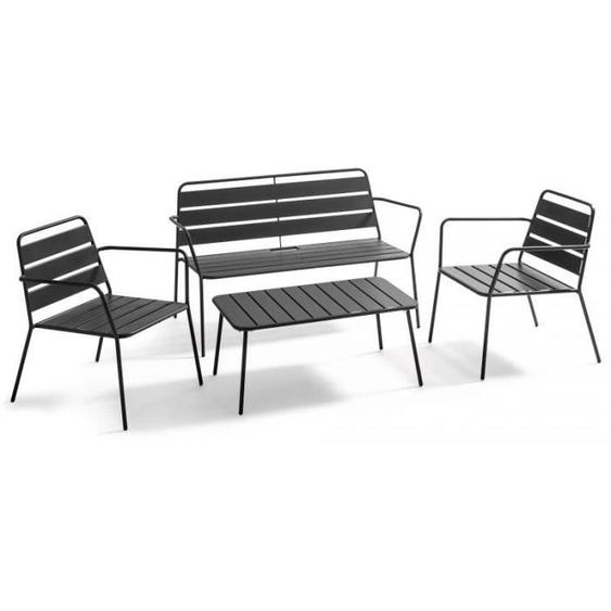Salon de jardin 4 places et 1 table basse en acier anthracite