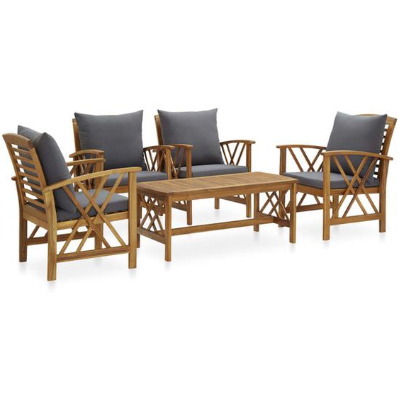 Salon de jardin 5 pcs avec coussins Bois dacacia solide