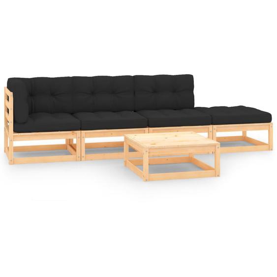 Salon de jardin 5 pcs avec coussins Bois de pin massif