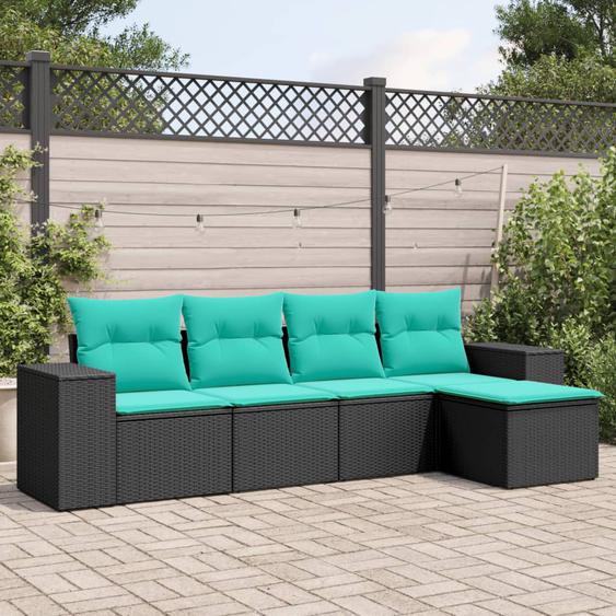 Salon de jardin 5 pcs avec coussins noir résine tressée
