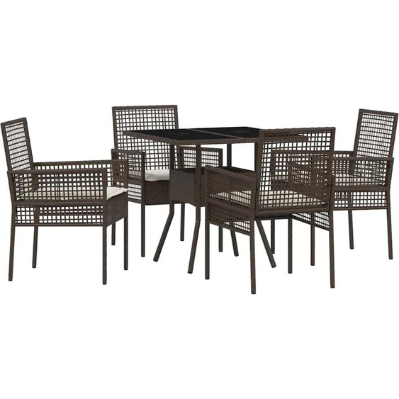 Salon de jardin 5 pcs brun Poly-Rattan