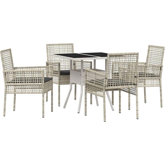 Salon de jardin 5 pcs gris clair Poly-Rattan