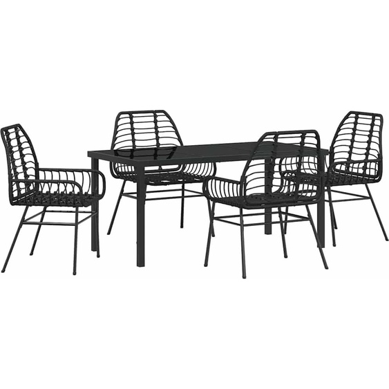 Salon de jardin 5 pcs noir poly rotin