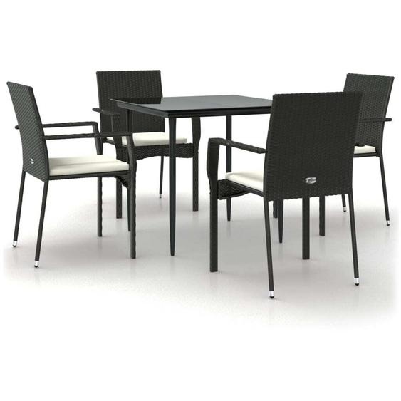 salon de jardin 5 pièces avec coussins Noir Poly Rattan