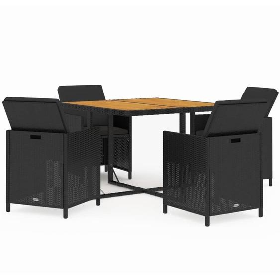 salon de jardin 5 pièces avec coussins Poly rotin noir