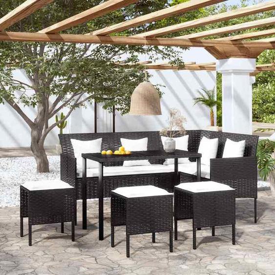 Salon de jardin 5 pièces Résine tressée Noir avec coussins