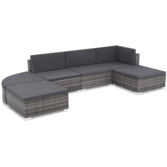 Salon de jardin 6 pcs avec coussins résine tressée gris