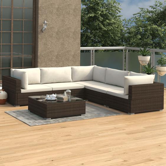 Salon de jardin 6 pcs avec coussins Résine tressée Marron
