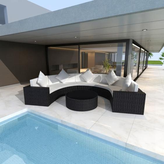 Salon de jardin 6 pcs avec coussins Résine tressée Noir