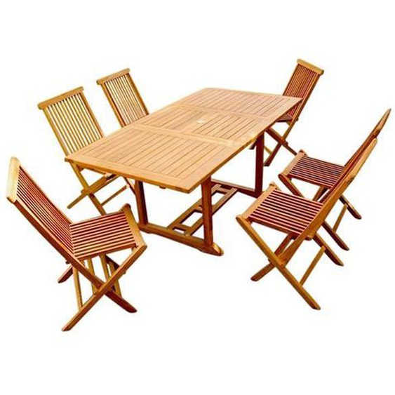 Salon de jardin - 6 personnes - KAJANG - Concept Usine - Teck massif - Table Rectangle - 6 chaises - exotique - Marron