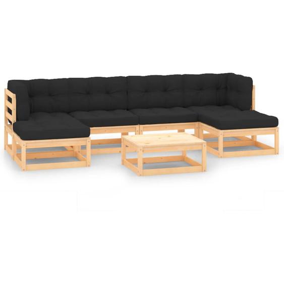 Salon de jardin 7 pcs avec coussins anthracite Pin massif